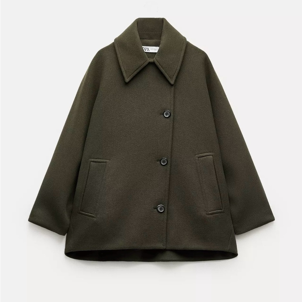 Zara Dark Olive Pea Coat